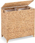 Handwoven Large Laundry Hamper with Lid and 2 Removable Liner Bags, Heightened Feet Natural Hyacinth Clothes Hamper,Wicker Laundry Basket for Clothes and Towels