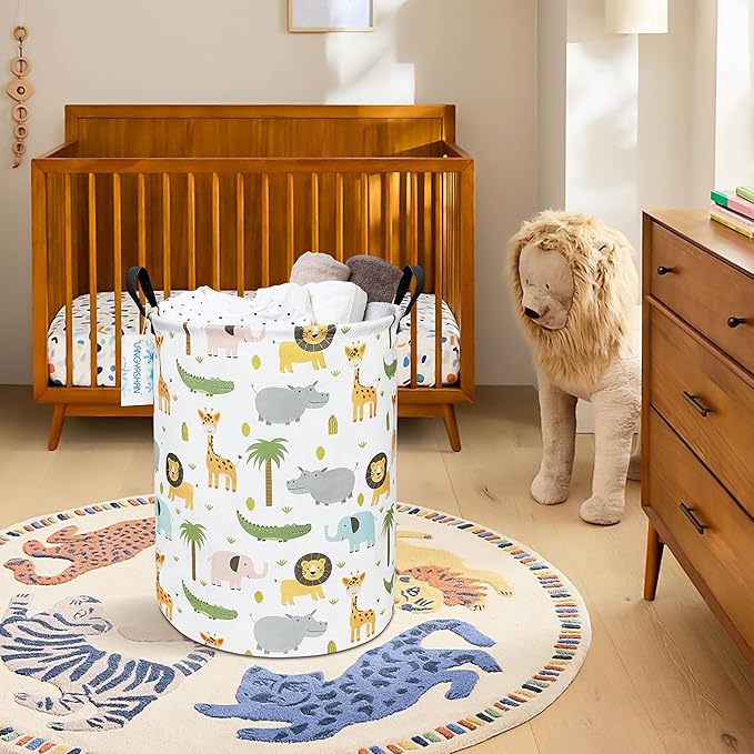 LANGYASHAN Laundry Basket Canvas Fabric Collapsible Organizer Basket for Storage Bin Toy Bins Gift Baskets Bedroom Clothes Children Nursery Hamper (Animal)