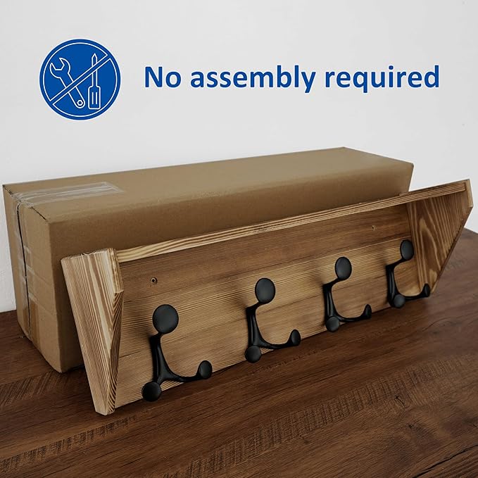 WEBI Wall Shelf with Hooks Underneath,24” Long Wall Mounted Coat Rack with Shelf,Entryway Coat Rack with 4 Triple Hooks for Hanging Coats,Jacket,Hallway,Bedroom,Mudroom,Brown