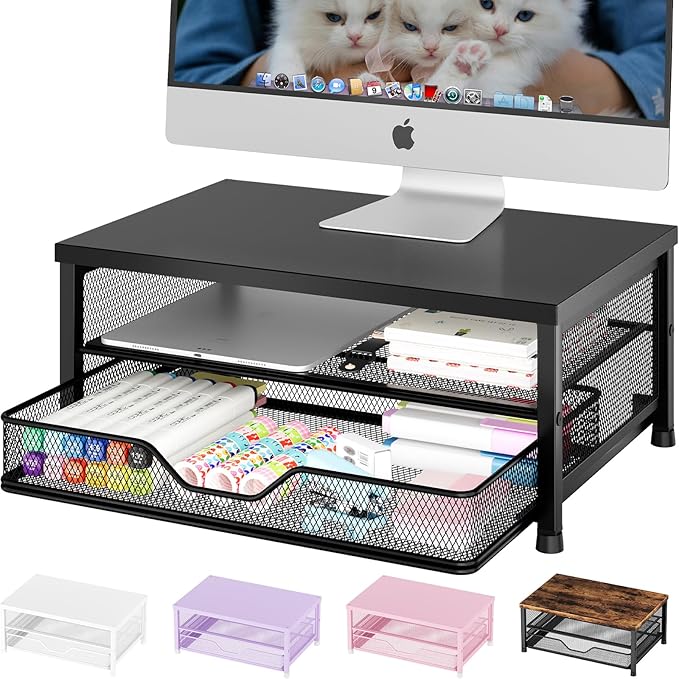OPNICE Computer Monitor Stand Riser, Desk Organizers and Accessories with Drawer, Laptop Stand, Office Desk Accessories & Workspace Desktop Organizers Storage for Office Supplies(Black)