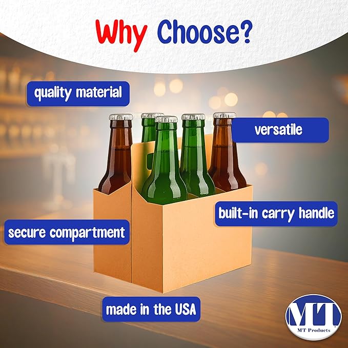 MT Products Brown 6 Pack Bottle Holder 12 oz. - Kraft Cardboard Bottle Carrier (Pack of 160) - Made in the USA