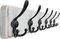 Dseap Coat Rack Wall Mounted - 24" Long 6 Tri Hooks, Heavy Duty Wooden Wall Coat Hanger Coat Hook for Clothes Hat Jacket Clothing, White and Black