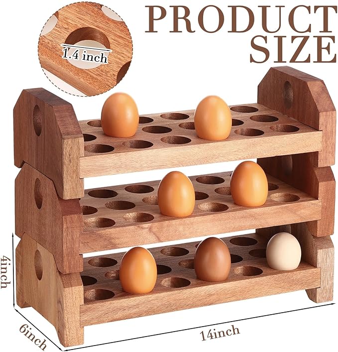 Patelai Wooden Egg Holder Countertop Egg Storage Trays Stackable for 54 Fresh Eggs Deviled Egg Tray Organizer Egg Container Rack for Rustic Kitchen Decoration