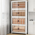 Storage Bins with Lids and Wheels, Collapsible Bathroom Storage Cabinet with Clear Doors, Plastic Stackable Closet Organizers and Storage Containers White 628 QT