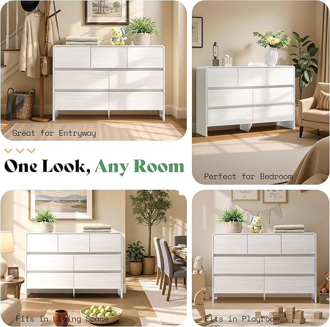 AMERLIFE 7 Drawer Dresser for Bedroom, 49" Wide Modern Chest of Storage Drawers with Rounded Corners, Anti-Tip Kit, Wood Cabinet Organizer for Closet, Living Room, Nursery, Easy Assembly, White