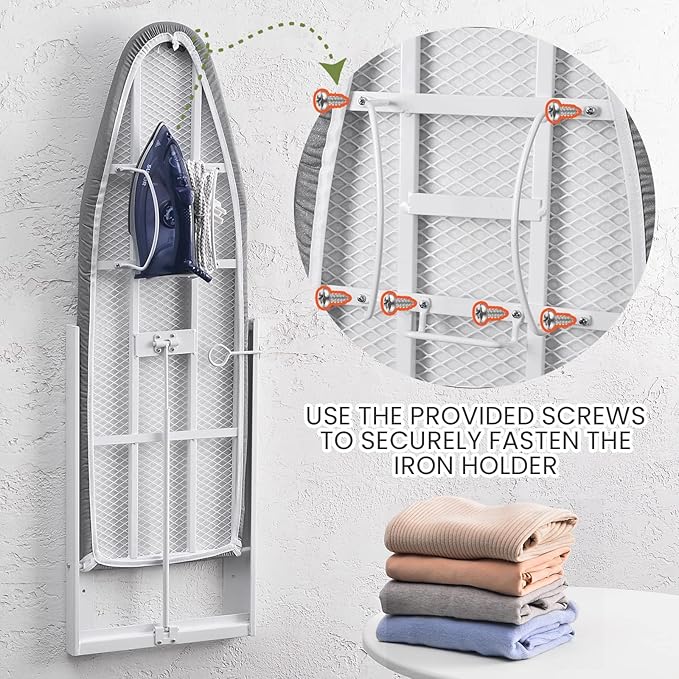 Xabitat Wall Mounted Ironing Board with Iron Holder, 36.2" X 12.2" Compact Mount Fold Down Ironing Board for Small Spaces, Space Saving with Cotton Fabric Cover, Green and Grey