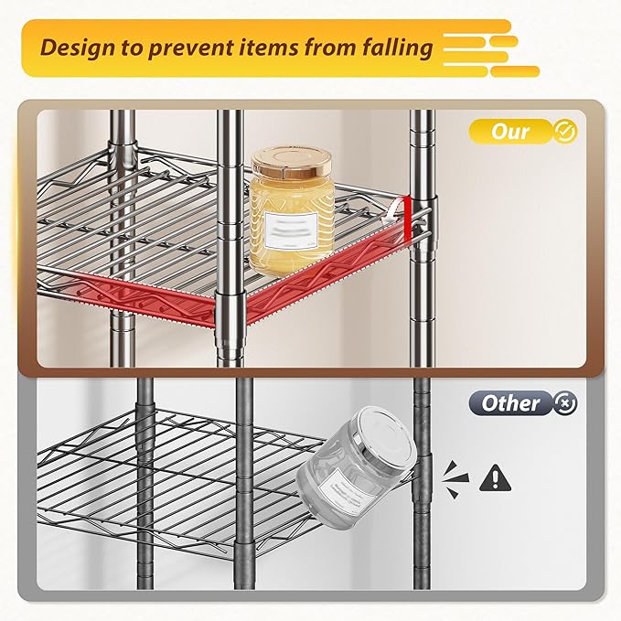 5 Wire Shelving Metal Shelves Storage Rack:Adjustable Storage Shelves Standing Shelf Units and Narrow Shelf for Laundry Bathroom Kitchen Pantry Closet Office 12''Wx12''Dx49''H Chrome