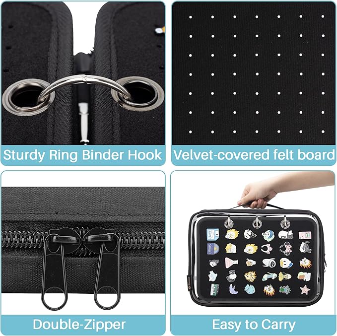 Enamel Pin Display Pages Pin Carrying Case, Pins Collection Storage Organizer Case, Travel Brooch Pin Display Bag (Pins Not Included)