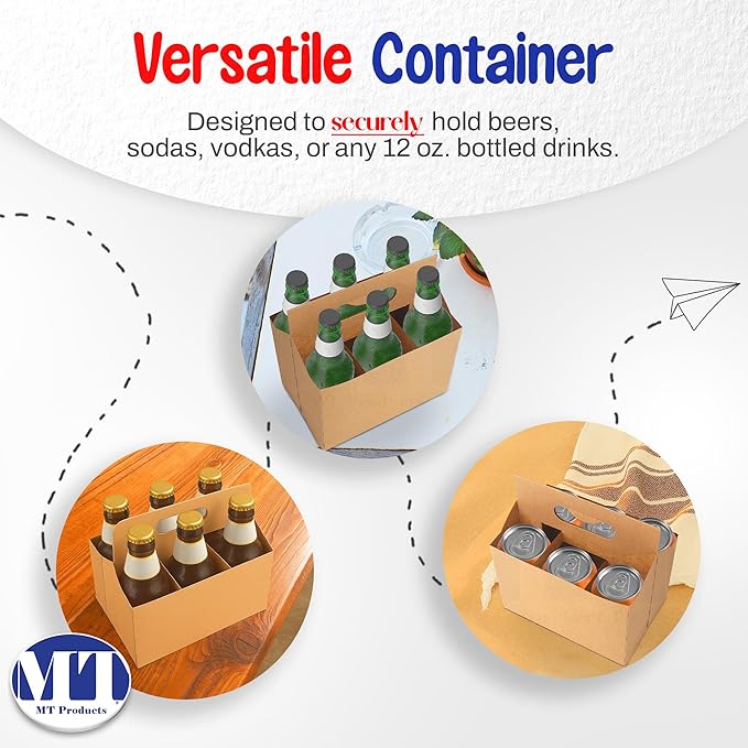 MT Products Brown 6 Pack Bottle Holder 12 oz. - Kraft Cardboard Bottle Carrier (Pack of 160) - Made in the USA