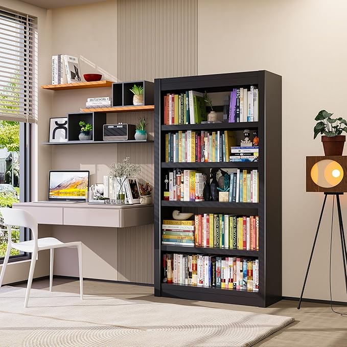 Book Shelf, 5-Tier Sturdy Bookcase, Adjustable Bookshelf, Large Capacity per Shelf, Modern Book Cases for Living Room, Home Office, Garage, Ideal for Home Organization & Stylish Upgrades
