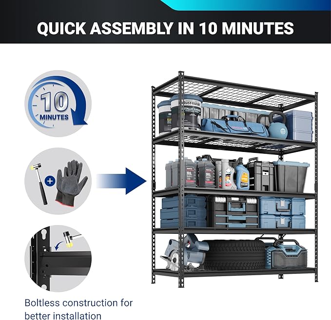 FLEXIMOUNTS Garage Shelving, Heavy Duty Shelving 2000 lbs, 5-Tier Garage Storage Shelves,Industrial Shelves for Heavy Tools and Equipment, 48" W x 24" D x 72" H, 4 Pack