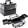 Ver Beauty Armored Acrylic Cosmetic Case Organizer Train Makeup Case with 4 Extendable Trays and Bottom Compartment Key and Lock (Black Diamond)