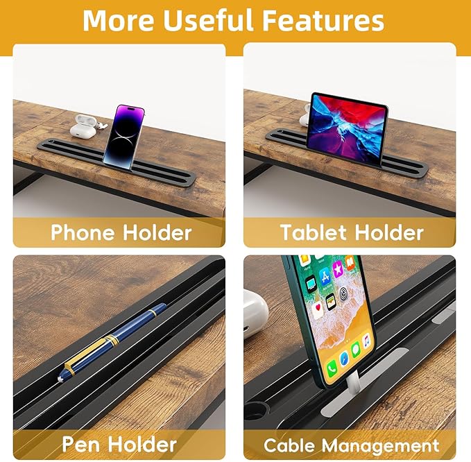 Dual Monitor Stand Riser with 2 Drawers - 39Inch Large Storage Computer Monitor Stands for 2 Monitors, Wooden Desktop Organizer Perfect for Home Office Desk, Computer, Laptop, TV, Rustic Brown