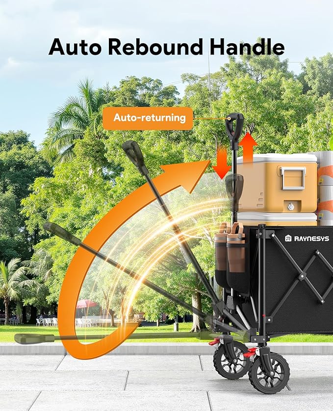 Collapsible Foldable Wagons, 440lbs Capacity Wagons Carts Foldable with All-Terrain Wheels, Heavy Duty Foldable Wagon, Utility Wagon Carts with Brakes for Camping, Sports, Shopping, Grocery, Black