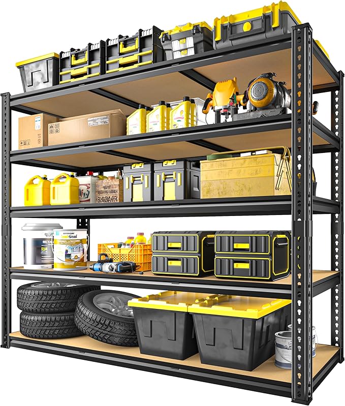 48" W Garage Shelving Heavy Duty 2800LBS Garage Storage Shelves, 5 Tier Adjustable Metal Shelving Unit Utility Rack Shelf for Warehouse, Pantry, Closet, Kitchen 72" H x 48" W x 18" D, Black，2PCS