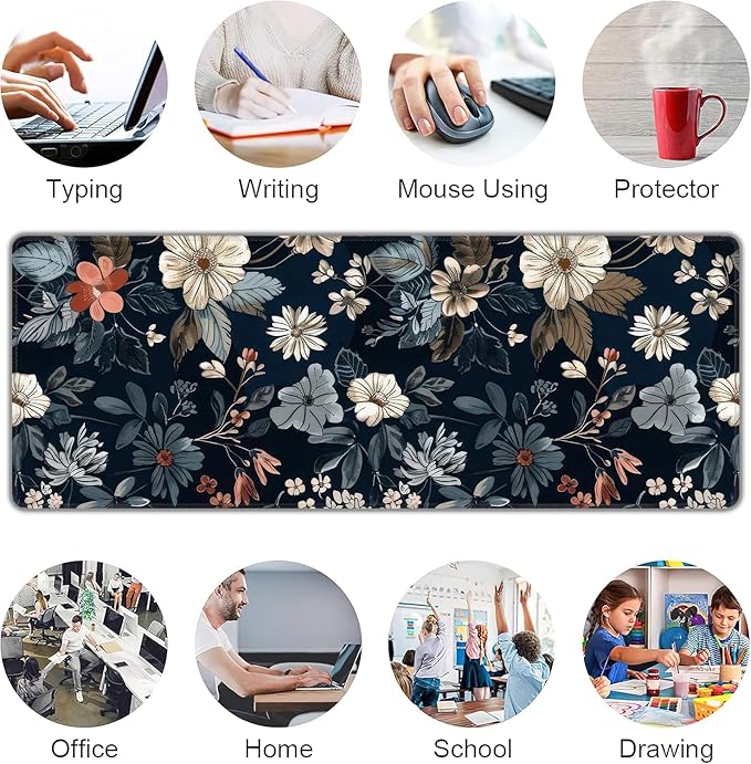 Dark Flower Large Mouse Pad,Gaming Keyboard Desk Pad,Extended Mouse Mat Non-Slip Rubber Base with Stitched Edges for Office Game Home XL 31.5"x11.8"