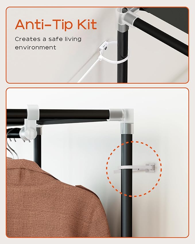Portable Closet, 34 Inch Large Capacity Wardrobe Closet with Cover, Clothes Storage Organizer with Shelves and 2 Hanging Rods, Easy to Assembly, Black PCT202B01