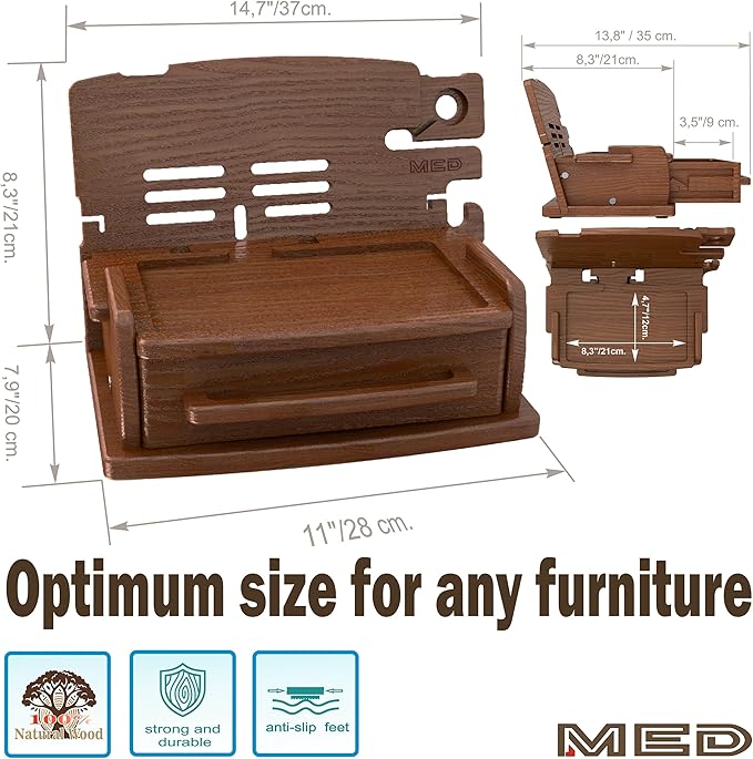 MED Wood Phone Docking Station – Nightstand Desk Organizer for Phone, Watch, Wallet & Tablet – Gift for Men, Husband, Dad & Women – Wooden Charging Stand (Dark Walnut, Model 3)