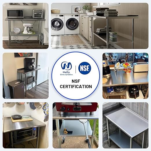 Hally Stainless Steel Table for Prep & Work 24 x 30 Inches with Caster Wheels, NSF Commercial Heavy Duty Table with Undershelf and Galvanized Legs for Restaurant, Home and Hotel