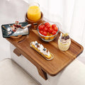 Couch Armrest Table Acacia with 360°Rotating Phone & Cup Holders,15.4" x 9.8", 3-in-1 Sofa Arm Tray Clip-On Couch Tray for Drinks & Snacks