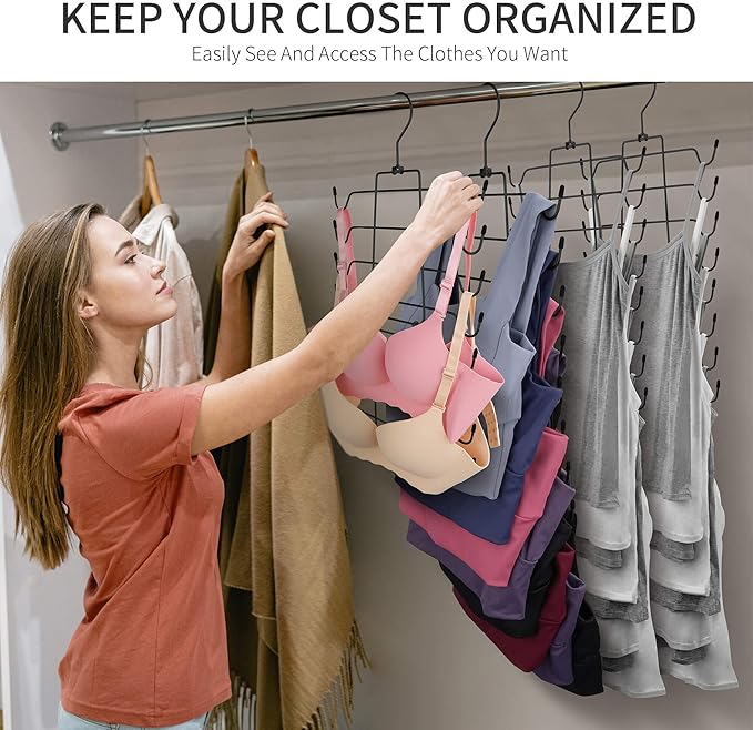 2 Pack Tank Top Hanger, Bra Organizer for Closet, Hanging Space Saving Sport Bra Lingerie Holder Closet Organizers and Storage, College Apartment Essentials, Black