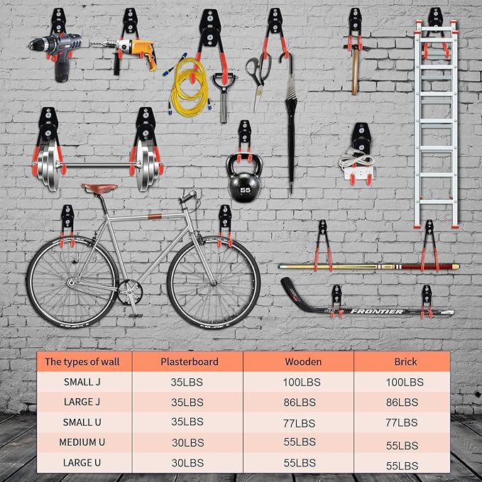 16 Pack Heavy Duty Garage Hooks with Extension Straps, Double Hook Design with Triple Welded Reinforcement, Supports Up to 100 lbs, Ideal for Home, Garden and Tool Storage
