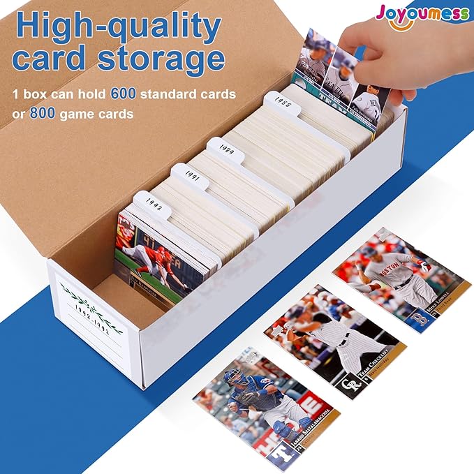 Trading Card Storage Box with Dividers, Cardboard card Organizer Box for Baseball, Sports, Game, Playing Card Collection, pack of 3, White&Brown
