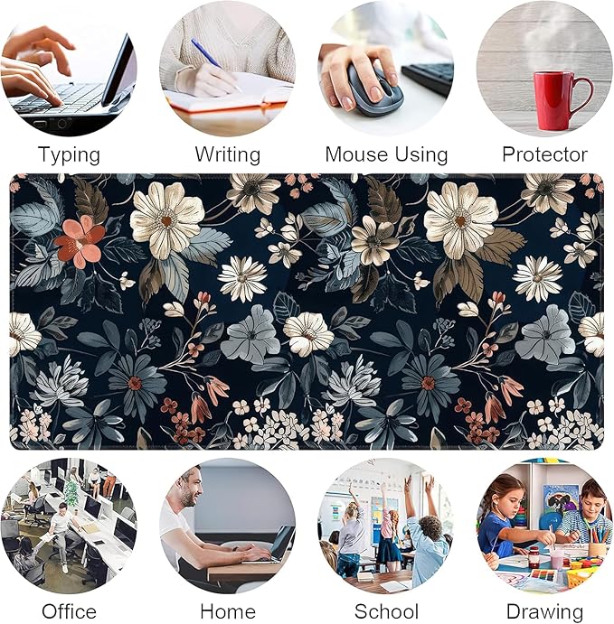 Dark Flower Large Mouse Pad,Gaming Keyboard Desk Pad,Extended Mouse Mat Non-Slip Rubber Base with Stitched Edges for Office Game Home XXL 35.4"x15.7"