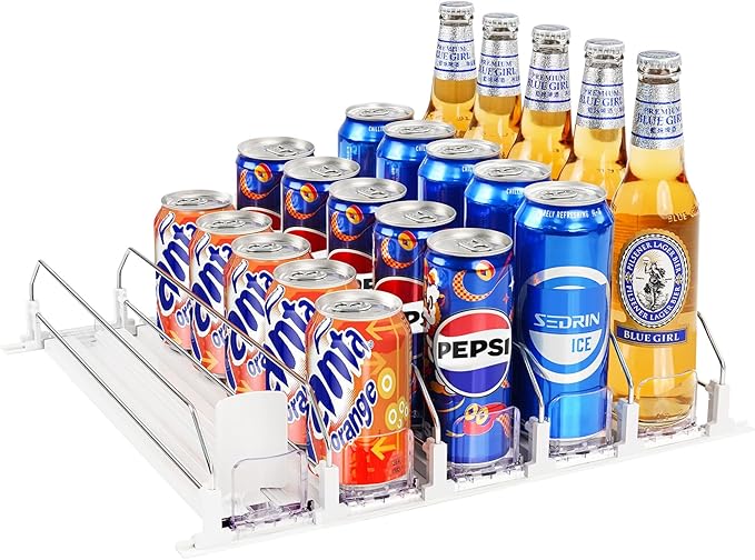 Drink Organizer for Refrigerator, Automatic Pusher Drink Dispenser for Fridge, Soda Can Organizer for Beer Beverage Holds up to 25-5Row (15.3" D x 16.54" W)