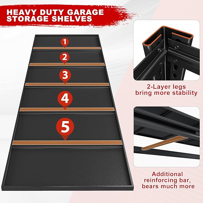 REIBII 84.1" H Garage Shelving, 3500LBS Storage Shelves Heavy Duty, Adjustable 6-Tier Metal Shelving for Commercial, Warehouse, Basement, Garage,Shop, 55.1" W x 25.8" D x 84.1" H