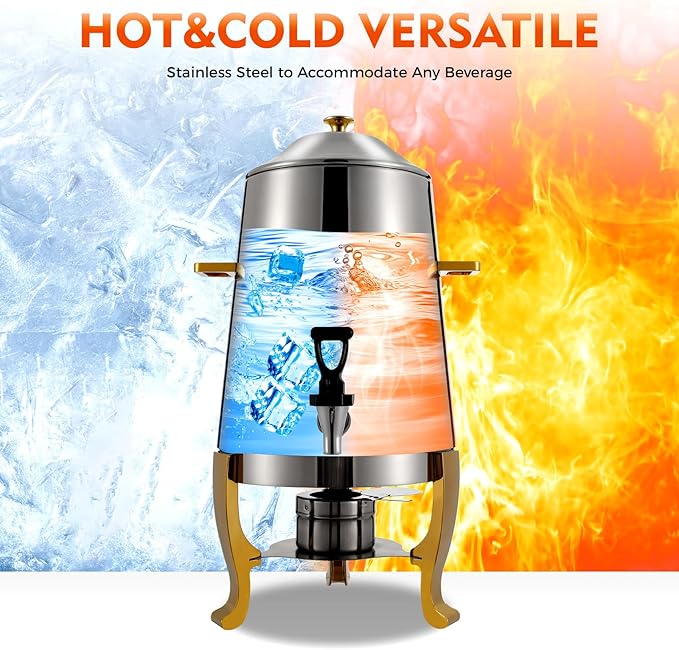 3.4 Gallon Stainless Steel Hot Beverage Dispenser, 13L Coffee Urn with Fuel Holder, Hot Chocolate/Coffee/Apple Cider Chafer for Party Buffet Catering, Durable Aluminum Tripod