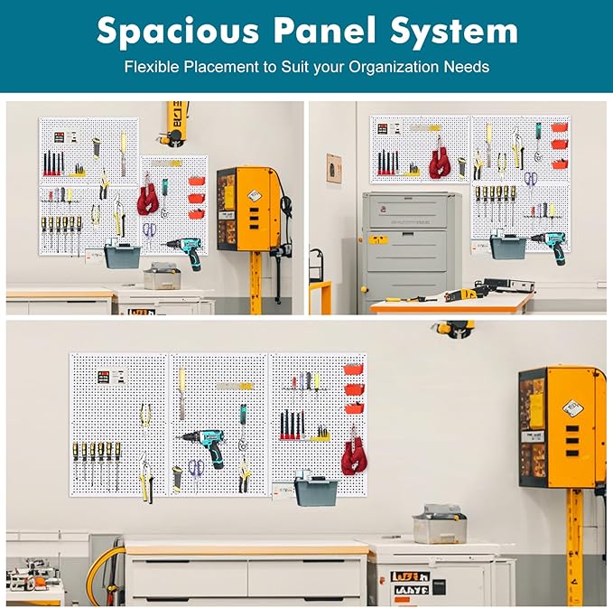 Pegboard Rack Garage Storage,Steel Pegboard Heavy Duty- 3 Pack 16-Inch X 24-Inch Metal Peg Board Tool Organization Panels (White)