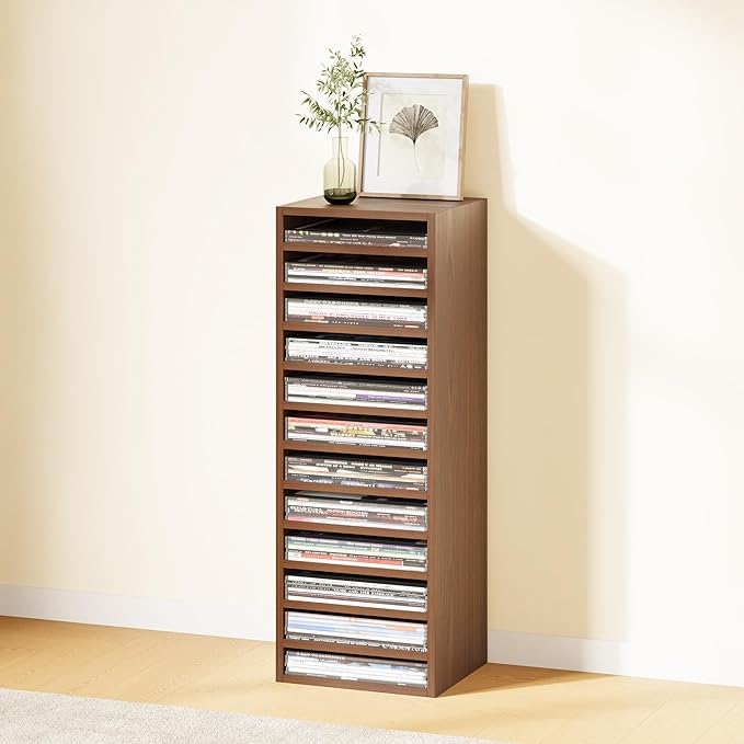 IOTXY DIY Modular Cube Bookcase - CubeXY Customizable Stackable Expandable Basic Shelving Units, 12-Cube Wooden Open Bookshelf with Removable Shelves for Vinyl Record Storage Organizer, Walnut