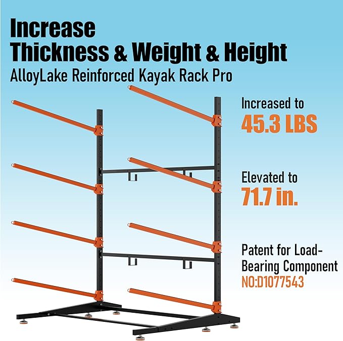 Kayak Storage Rack, Heavy-Duty Outdoor Canoe Rack, Reinforced, Thickened, and Enhanced Rust Resistance, Holds 440 lbs, for Safe Indoor and Outdoor Kayak Storage(4-Tier, Orange)