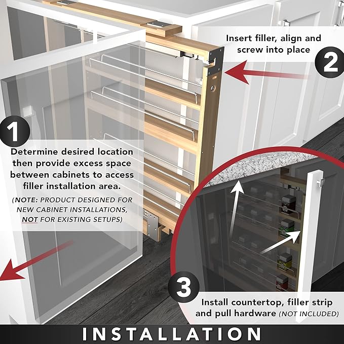 Rev-A-Shelf Base Filler Pullout Organizer Rack for Kitchen/Bathroom Cabinets w/Soft-Close, 3"