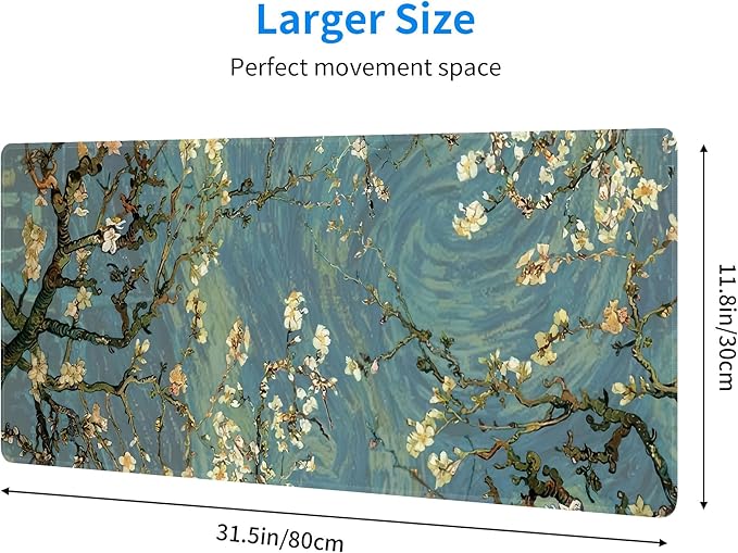 Almond Blossoms Large Mouse Pad,Gaming Keyboard Desk Pad,Extended Mouse Mat Non-Slip Rubber Base with Stitched Edges for Office Game Home XL 31.5"x11.8"