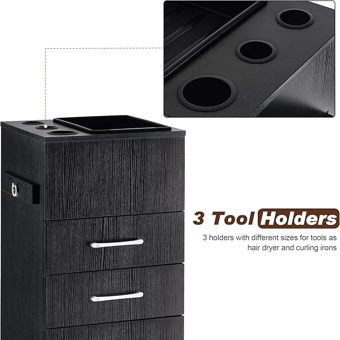 BarberPub Salon Storage Cabinet Beauty Locker Hair Dryer Holder Stylist Spa Equipment with Drawer 2035 (Black)