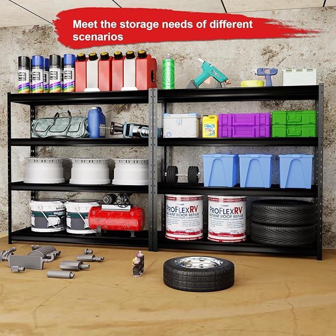 The Atlas 77” Ultra Wide 4-Tier Metal Garage Shelving 10,000 lbs Capacity, 77" W x 24" D x 72" H Heavy Duty Storage Rack, Adjustable Industrial Shelves for Shop Warehouse Basement Pantry