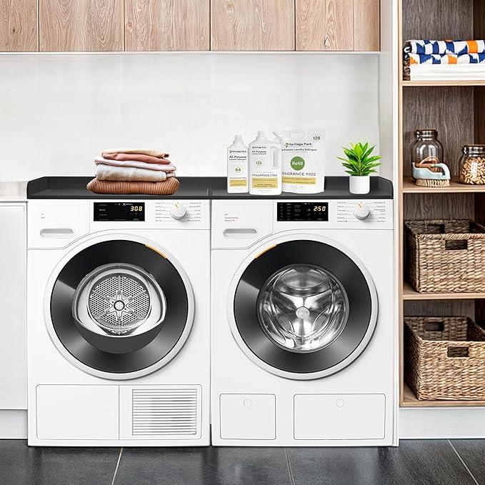 Royxen Washer Dryer Countertop, 27.4" x 54" Wood Universal Fit, Washer Dryer Topper, Laundry Room Organization, Laundry Countertop for Laundry Organization, Black