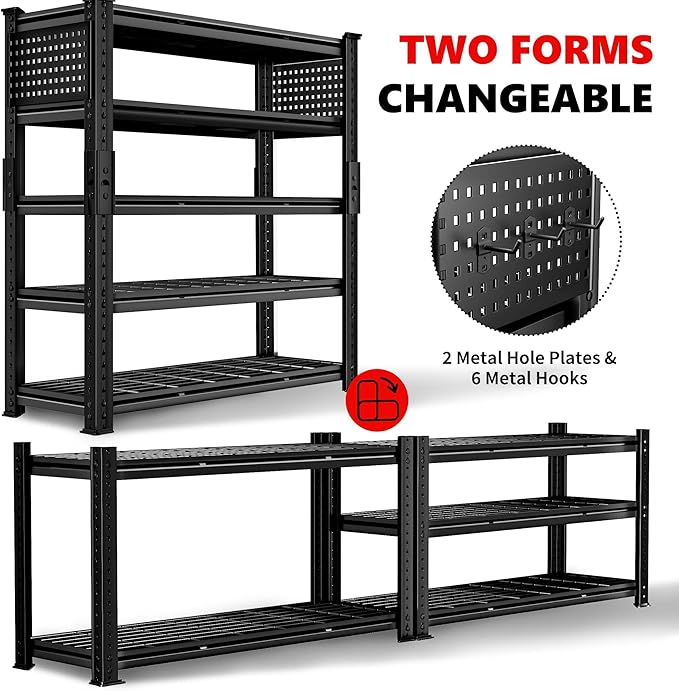 SILVEL 48.2" W Garage Shelving, 5000LBS Heavy Duty Metal Shelving, 2025 Grid Storage Shelves with 2 Side Pegboards, Industrial 5 Tier Shelves for Basement Pantry Warehouse Supermarket, 10 Pack