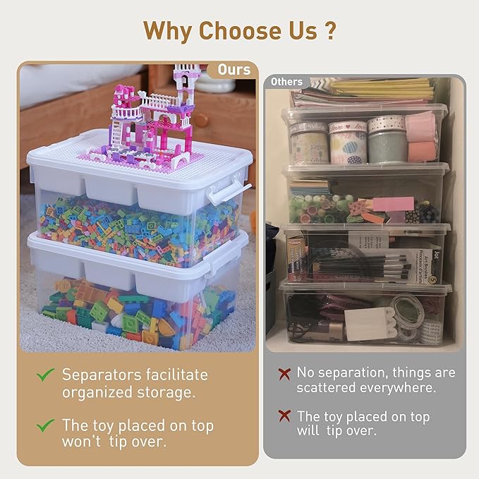 Citylife 17 QT Storage Bins with Building Baseplate Lid and Removable Tray Large Plastic Storage Bins Lego Organizers and Storage Bead, Tool, Sewing, 4 Packs