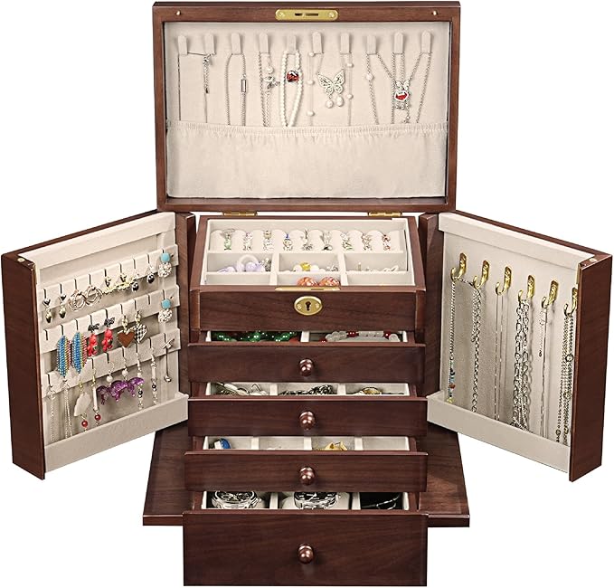 Wooden Jewelry Boxes for Women with Lock,Large Capacity Jewelry Boxes & Organizers,Vintage jewelry organizers and storage,dresser top jewelry organizer,Gift for Wives & Mothers
