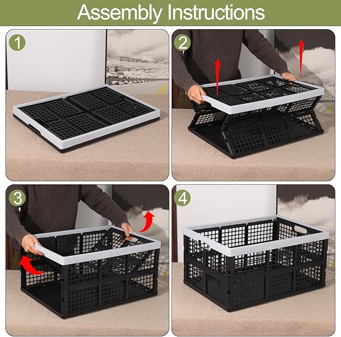 66 L Extra Large Stackable Storage Crate, Set of 4 Plastic Collapsible Crates