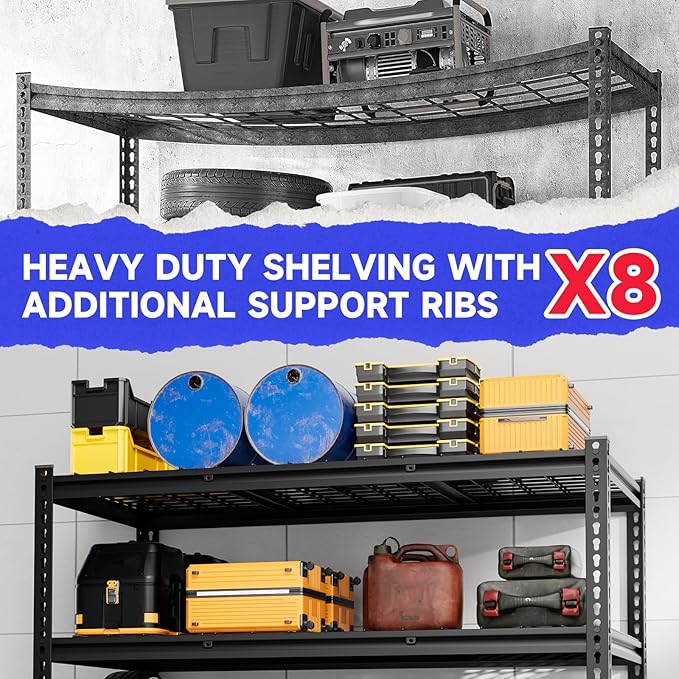 4-Tier 60" W X 24" D X 60" H Garage Shelves 2500LBS Heavy Duty Shelving Adjustable Basement Storage Garage Shelf Metal Storage Rack Units Industrial Shelving