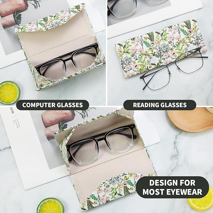 Foldable Glasses Case, Magnetic PU Leahter Sunglasses Case, Cute Hard Shell Folding Eyeglass Cases for Women Kids