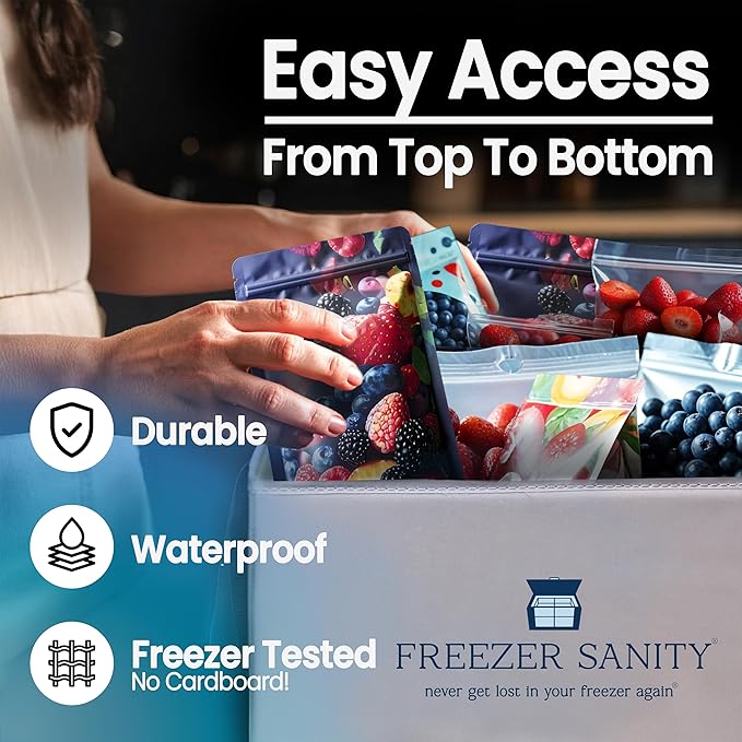 The Original Chest Freezer Organizer Bins, Stackable Storage Organizers, Deep Freezer Dividers, Handles, Heavy-Duty, Water-Proof (4 Pack Regular 15x14x9)