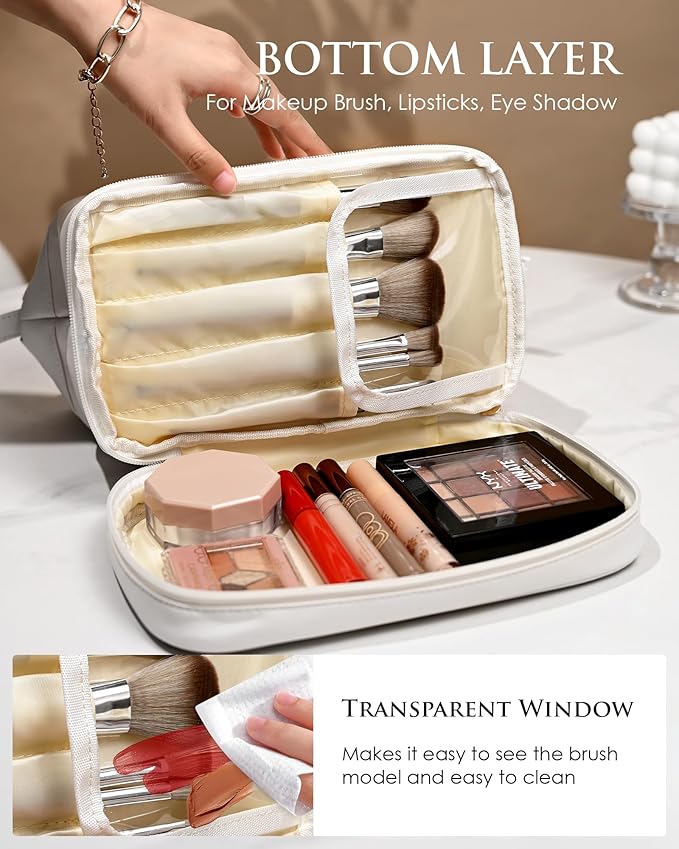 Women Gifts, Personalized Makeup Bag, Monogrammed Gifts, Initial Double Layer Cosmetic Bag with Makeup Brush Organizer, Travel Toiletry Bag, Gifts for Friends Female Mom, Teen Girl Gifts