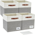 Collapsible Fabric Storage Cube Bins with 2 Reinforced PU Handles, Foldable Storage Organizer Baskets for Closet, Shelves, Living Room | 13"x13"x13", 4 Pack, Gray & White