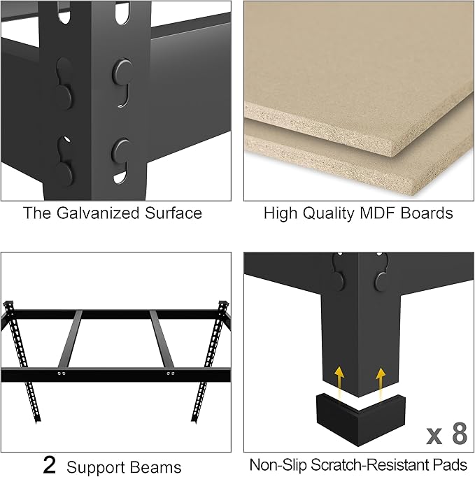PrimeZone 48" x 24" x 72" Heavy Duty Storage Shelves - 5 Tier Adjustable Garage Storage Shelving, Metal Storage Utility Rack Shelf Unit for Warehouse Pantry Closet Kitchen, Black