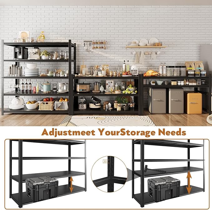 48.2" W Garage Shelving 3000LBS Storage Shelf Heavy Duty Garage Storage Shelves Adjustable 5 Tier Metal Shelves for Storage Industrial Heavy Duty Shelving Unit 24.2" Dx48.2 Wx72.2 H